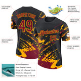 Custom Black Crimson-Gold Brush Stroke Shatter Splatter Performance T-Shirt