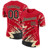 Custom Red Black-Cream Brush Stroke Shatter Splatter Performance T-Shirt