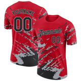 Custom Red Black-Gray Brush Stroke Shatter Splatter Performance T-Shirt