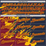 Custom Navy Crimson-Gold Brush Stroke Shatter Splatter Performance T-Shirt