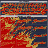 Custom Navy Red-Old Gold Brush Stroke Shatter Splatter Performance T-Shirt