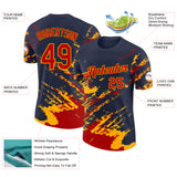 Custom Navy Red-Gold Brush Stroke Shatter Splatter Performance T-Shirt