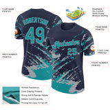 Custom Navy Teal-Gray Brush Stroke Shatter Splatter Performance T-Shirt