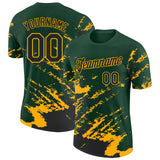 Custom Green Black-Gold Brush Stroke Shatter Splatter Performance T-Shirt
