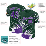 Custom Green Purple-White Brush Stroke Shatter Splatter Performance T-Shirt