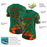 Custom Kelly Green Black-Orange Brush Stroke Shatter Splatter Performance T-Shirt
