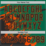 Custom Kelly Green Black-Orange Brush Stroke Shatter Splatter Performance T-Shirt
