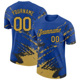 Custom Royal Old Gold-Black Brush Stroke Shatter Splatter Performance T-Shirt
