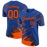 Custom Royal Orange-Black Brush Stroke Shatter Splatter Performance T-Shirt