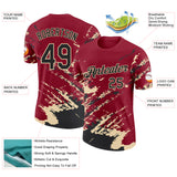 Custom Crimson Black-Cream Brush Stroke Shatter Splatter Performance T-Shirt