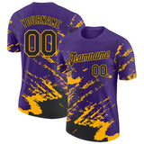 Custom Purple Black-Gold Brush Stroke Shatter Splatter Performance T-Shirt