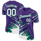 Custom Purple White-Kelly Green Brush Stroke Shatter Splatter Performance T-Shirt