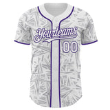 Custom White Gray-Purple Geometric Cyber Starburst Authentic Baseball Jersey