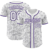 Custom White Gray-Purple Geometric Cyber Starburst Authentic Baseball Jersey