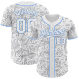 Custom White Gray-Light Blue Geometric Cyber Starburst Authentic Baseball Jersey