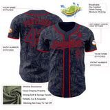 Custom Navy Steel Gray-Red Geometric Cyber Starburst Authentic Baseball Jersey