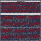 Custom Navy Steel Gray-Red Geometric Cyber Starburst Authentic Baseball Jersey