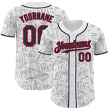 Custom White Navy Gray-Red Geometric Cyber Starburst Authentic Baseball Jersey