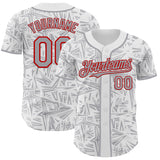 Custom White Gray-Red Geometric Cyber Starburst Authentic Baseball Jersey