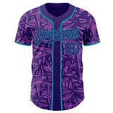 Custom Purple Medium Purple-Teal Geometric Cyber Starburst Authentic Baseball Jersey