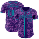 Custom Purple Medium Purple-Teal Geometric Cyber Starburst Authentic Baseball Jersey