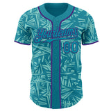 Custom Teal Ice Blue-Purple Geometric Cyber Starburst Authentic Baseball Jersey