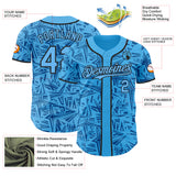 Custom Sky Blue Blue-Black Geometric Cyber Starburst Authentic Baseball Jersey