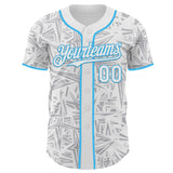 Custom White Gray-Sky Blue Geometric Cyber Starburst Authentic Baseball Jersey