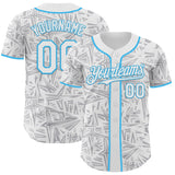 Custom White Gray-Sky Blue Geometric Cyber Starburst Authentic Baseball Jersey