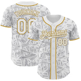 Custom White Gray-Old Gold Geometric Cyber Starburst Authentic Baseball Jersey