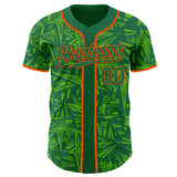 Custom Kelly Green Aurora Green-Orange Geometric Cyber Starburst Authentic Baseball Jersey