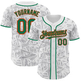 Custom White Kelly Green Gray-Orange Geometric Cyber Starburst Authentic Baseball Jersey