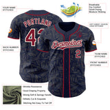 Custom Navy Crimson Steel Gray-Cream Geometric Cyber Starburst Authentic Baseball Jersey