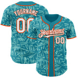 Custom Teal White Ice Blue-Orange Geometric Cyber Starburst Authentic Baseball Jersey