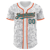 Custom White Teal Gray-Orange Geometric Cyber Starburst Authentic Baseball Jersey