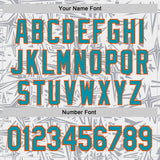 Custom White Teal Gray-Orange Geometric Cyber Starburst Authentic Baseball Jersey