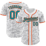 Custom White Teal Gray-Orange Geometric Cyber Starburst Authentic Baseball Jersey