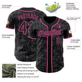 Custom Black Steel Gray-Pink Geometric Cyber Starburst Authentic Baseball Jersey