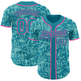 Custom Teal Ice Blue-Pink Geometric Cyber Starburst Authentic Baseball Jersey