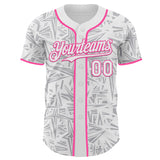 Custom White Gray-Pink Geometric Cyber Starburst Authentic Baseball Jersey