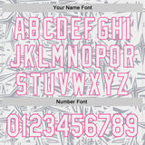 Custom White Gray-Pink Geometric Cyber Starburst Authentic Baseball Jersey