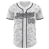 Custom White Gray-Black Geometric Cyber Starburst Authentic Baseball Jersey