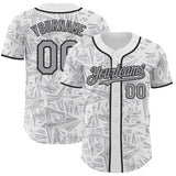 Custom White Gray-Black Geometric Cyber Starburst Authentic Baseball Jersey