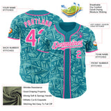 Custom Teal Pink Ice Blue-White Geometric Cyber Starburst Authentic Baseball Jersey