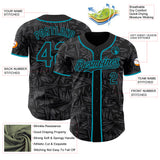Custom Black Steel Gray-Teal Geometric Cyber Starburst Authentic Baseball Jersey