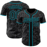 Custom Black Steel Gray-Teal Geometric Cyber Starburst Authentic Baseball Jersey