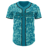 Custom Teal Ice Blue-Black Geometric Cyber Starburst Authentic Baseball Jersey