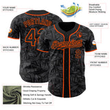 Custom Black Steel Gray-Orange Geometric Cyber Starburst Authentic Baseball Jersey