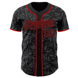 Custom Black Steel Gray-Red Geometric Cyber Starburst Authentic Baseball Jersey