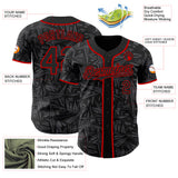 Custom Black Steel Gray-Red Geometric Cyber Starburst Authentic Baseball Jersey